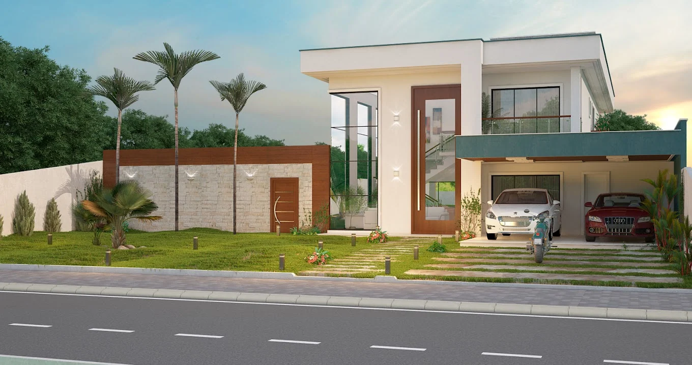 Residência contemporânea com paisagismo e garagem